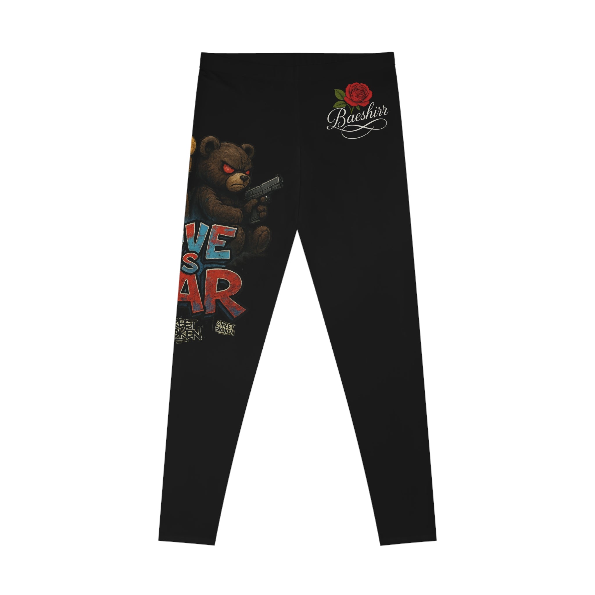 Love Warrior Leggings — Cute Teddy Bear Rose Graphic Leggings