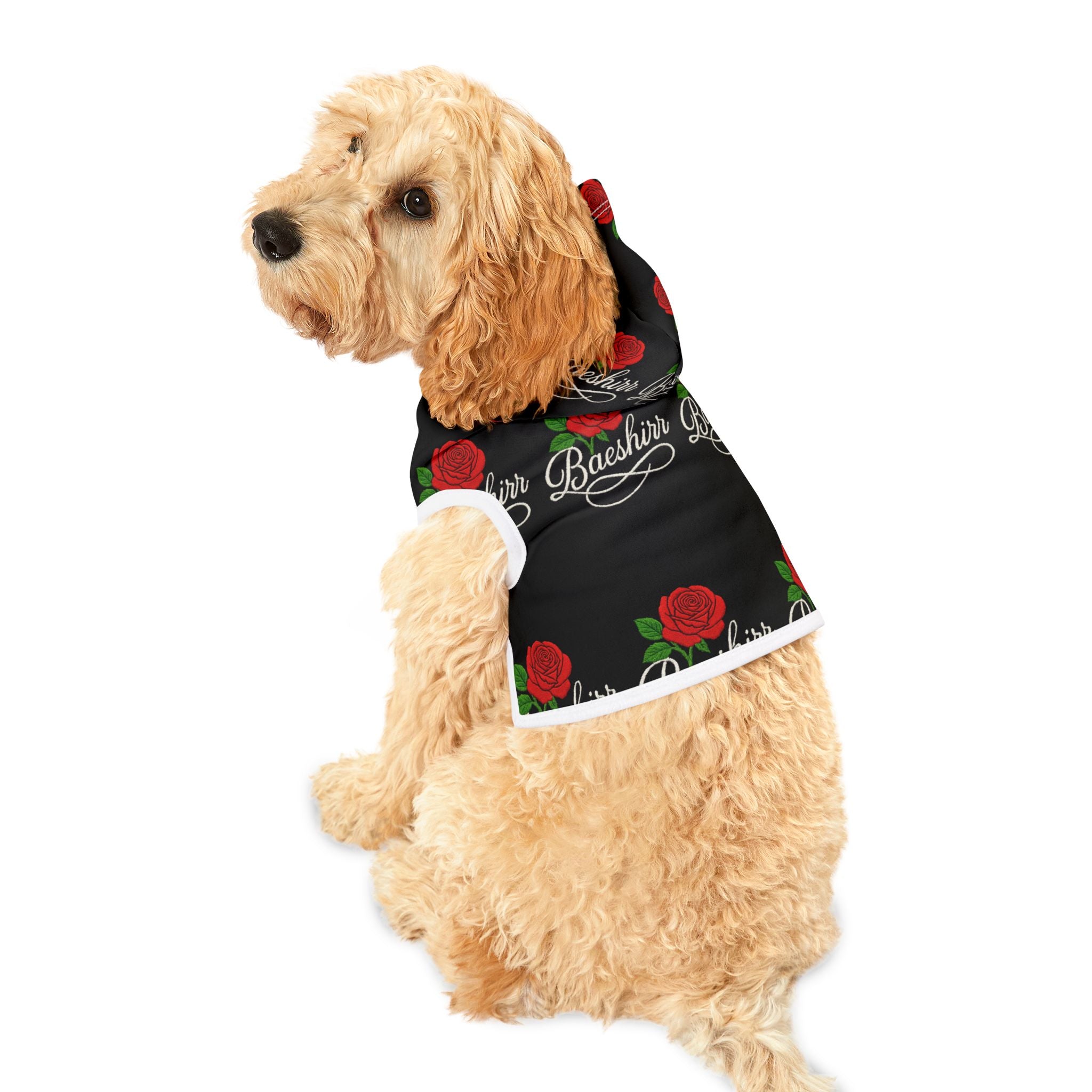 Pet Hoodie — Black Rose "Baeshirr" Dog Hoodie | Romantic Floral Pet Sweatshirt
