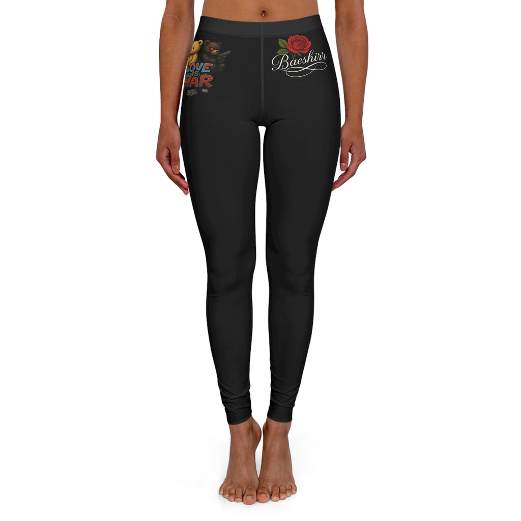 Black All-Over Print Women's Leggings — Subtle Floral & Script Accent