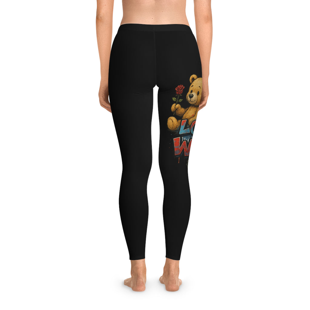 Love Warrior Leggings — Cute Teddy Bear Rose Graphic Leggings