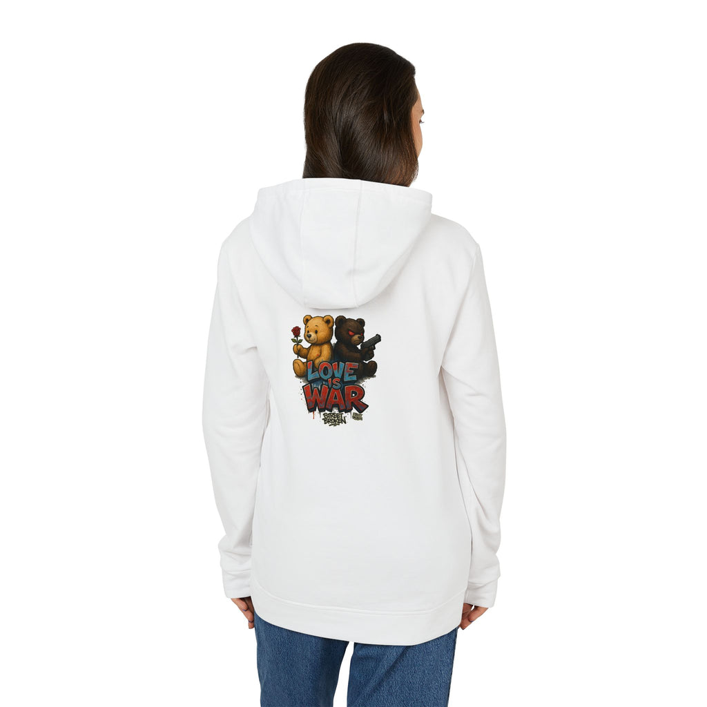 Love & War Teddy Graphic Hoodie — White Fleece Pullover