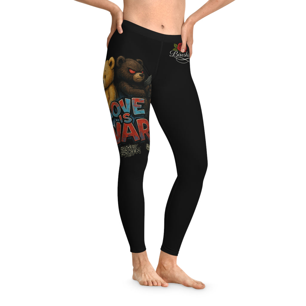 Love Warrior Leggings — Cute Teddy Bear Rose Graphic Leggings