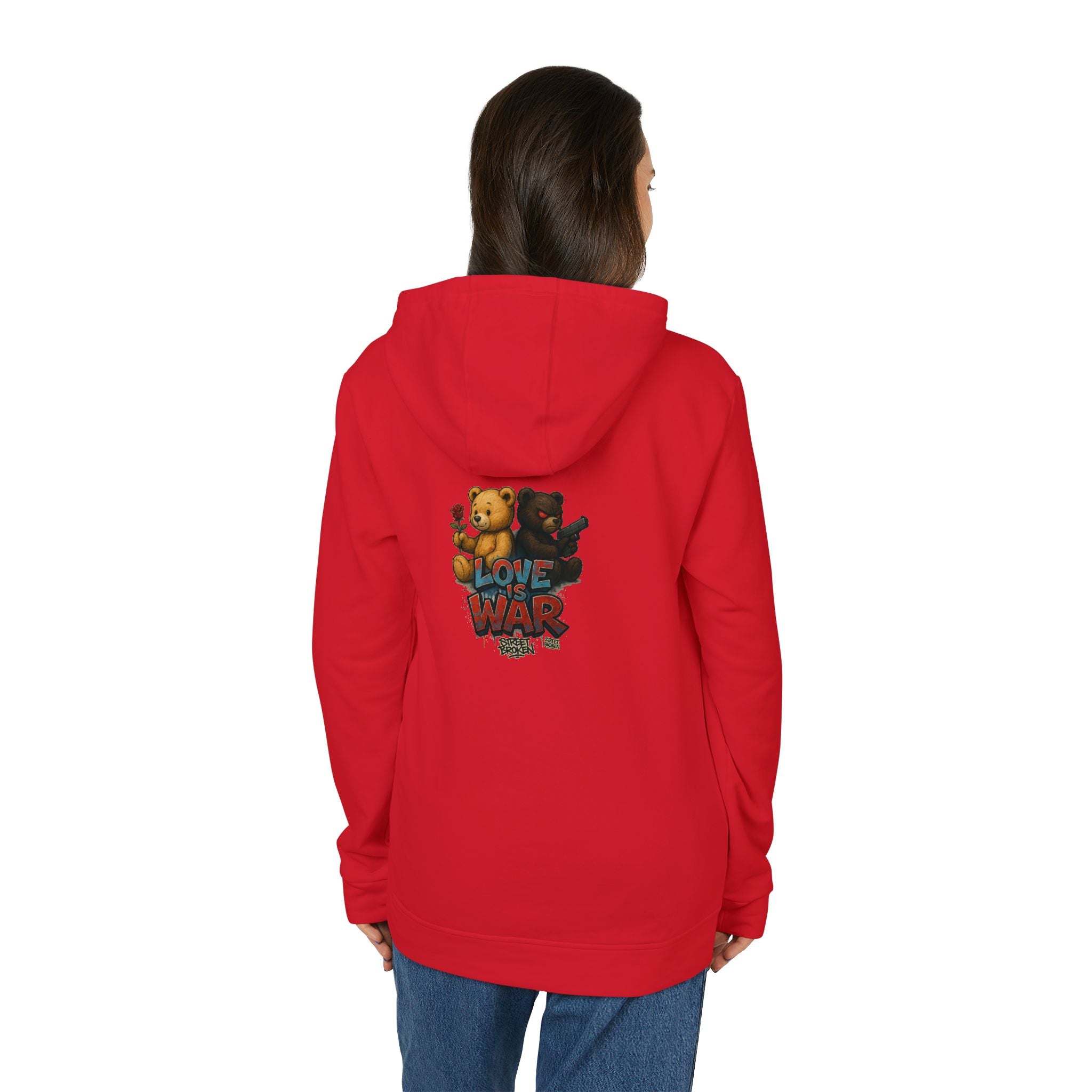 Love & War Teddy Graphic Hoodie — White Fleece Pullover