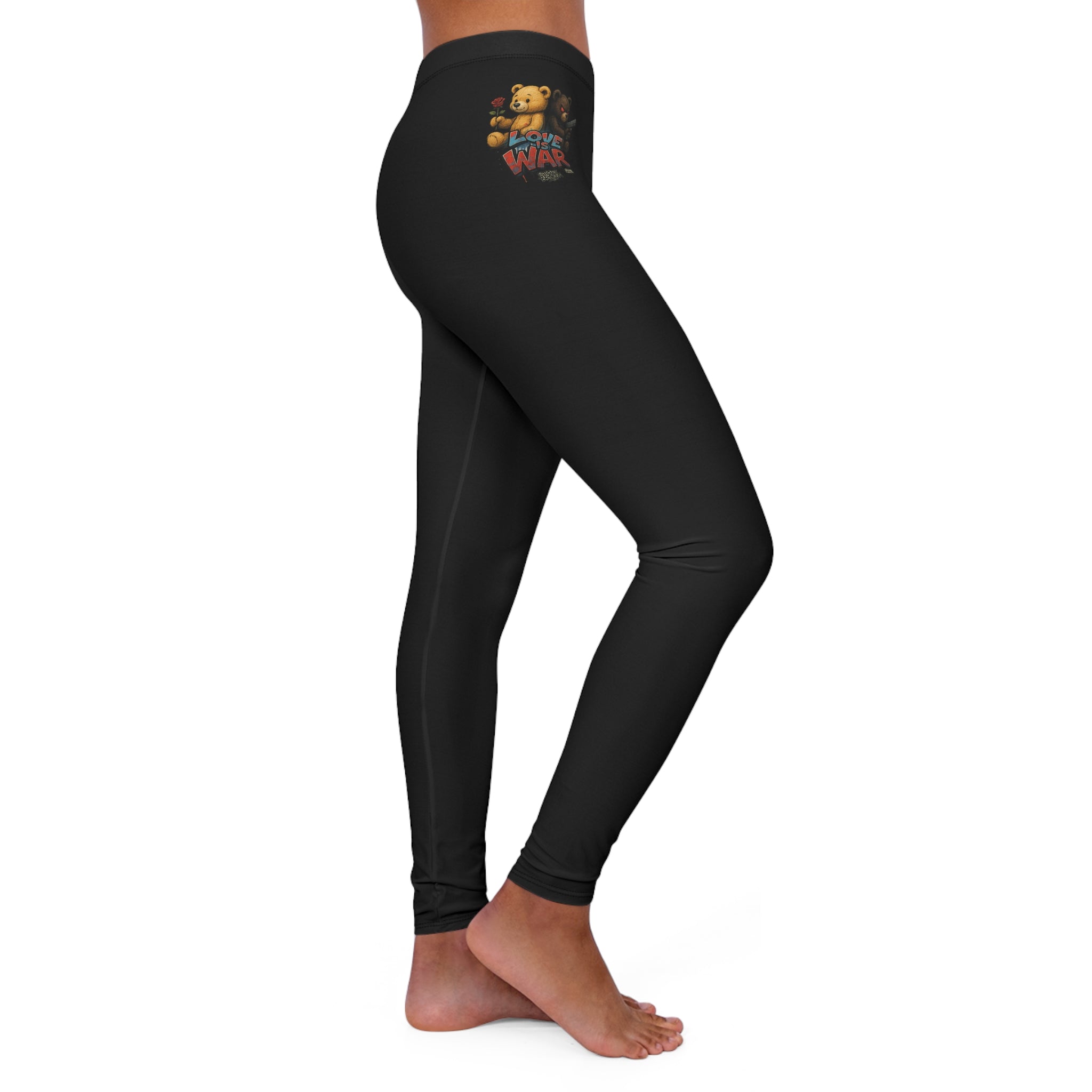 Black All-Over Print Women's Leggings — Subtle Floral & Script Accent