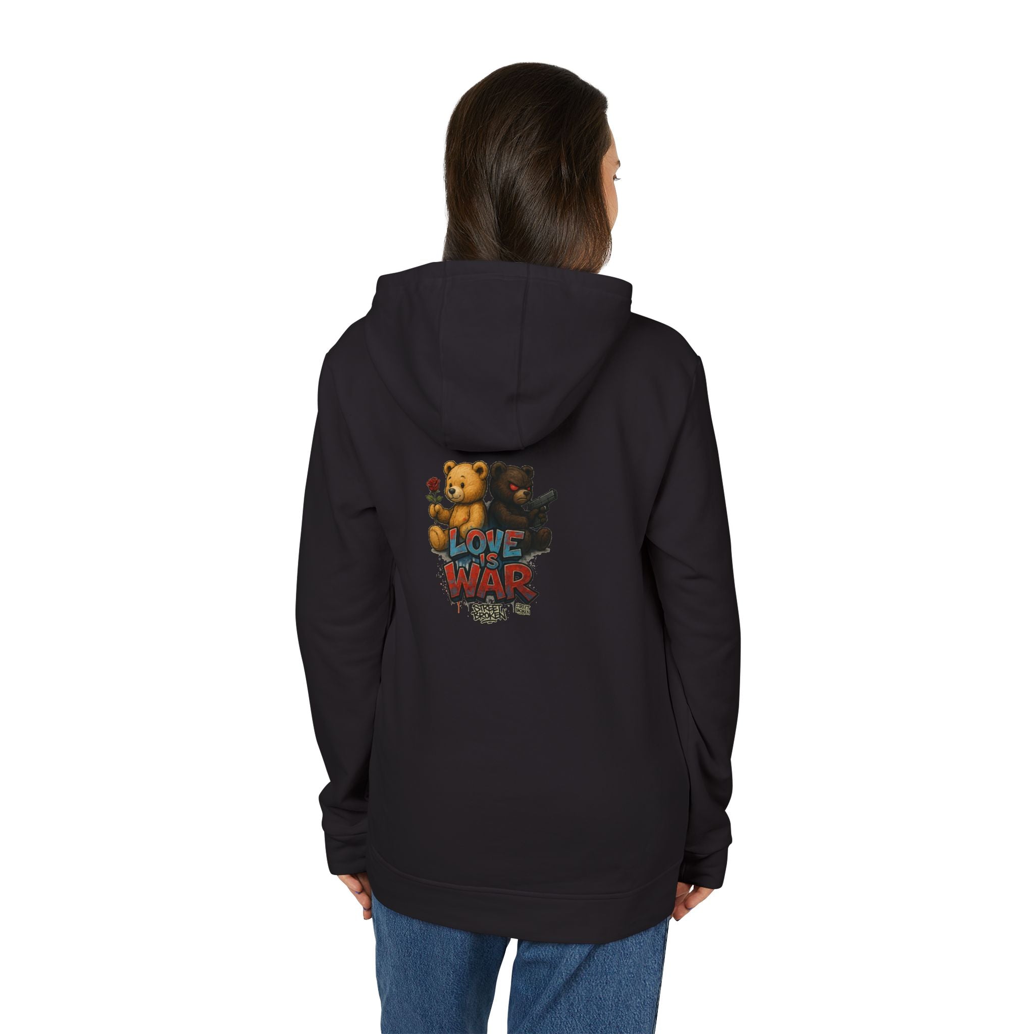 Love & War Teddy Graphic Hoodie — White Fleece Pullover