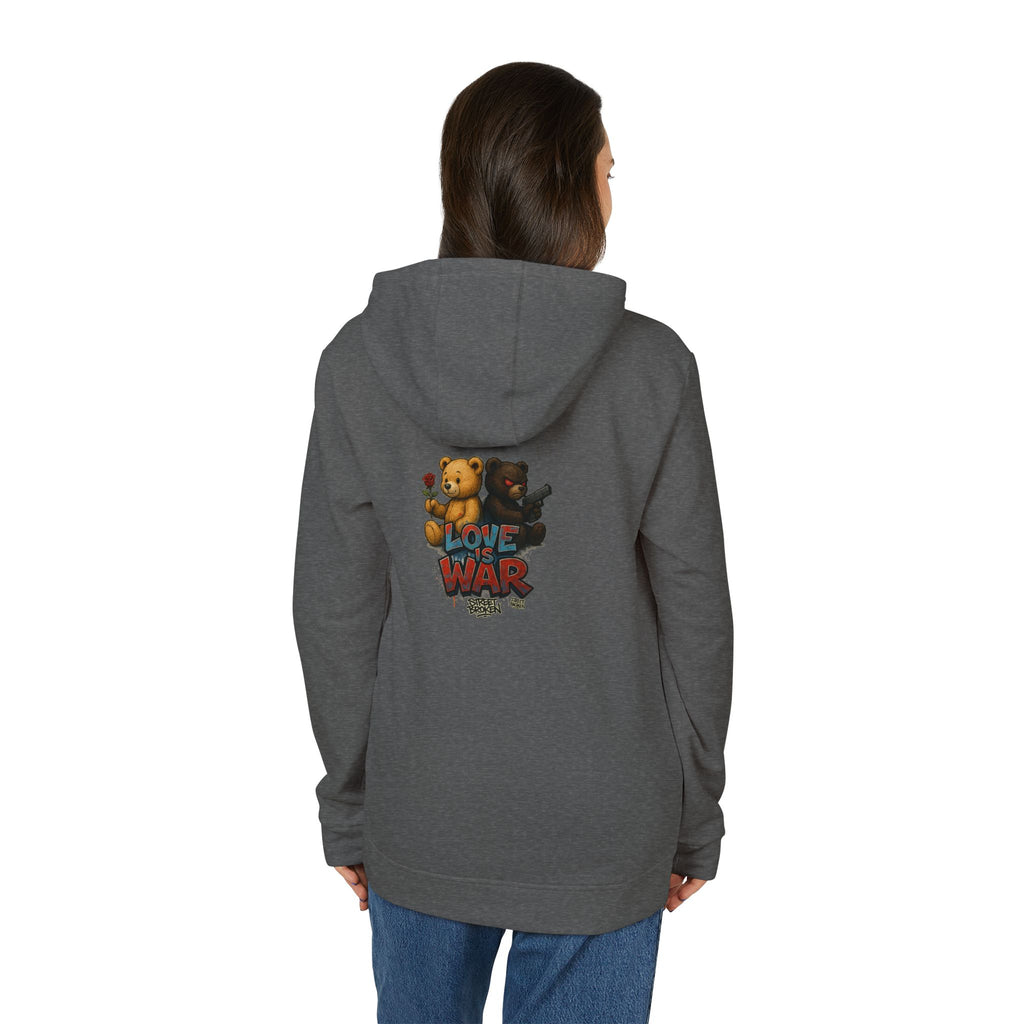 Love & War Teddy Graphic Hoodie — White Fleece Pullover