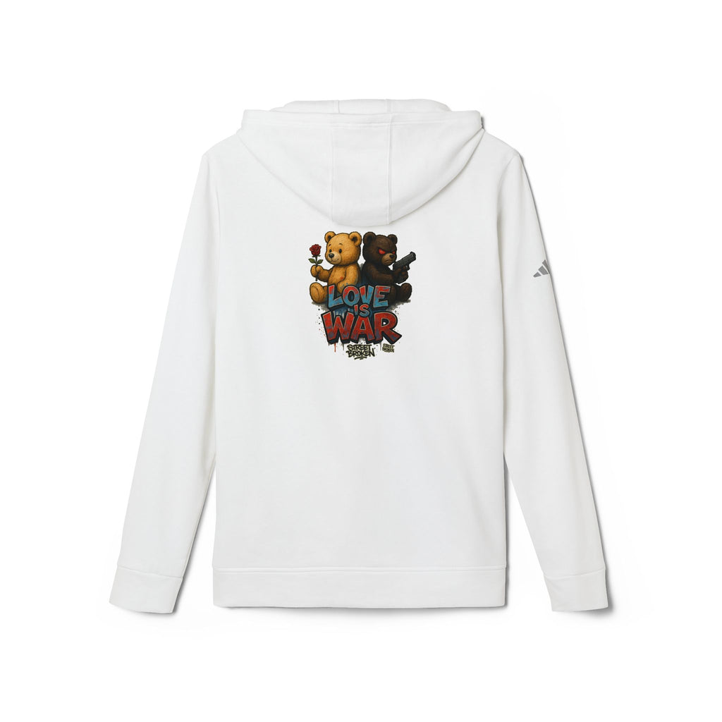 Love & War Teddy Graphic Hoodie — White Fleece Pullover