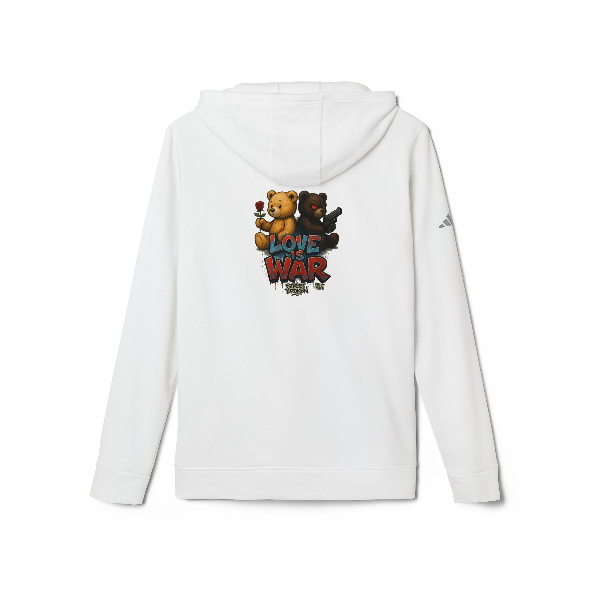Love & War Teddy Graphic Hoodie — White Fleece Pullover